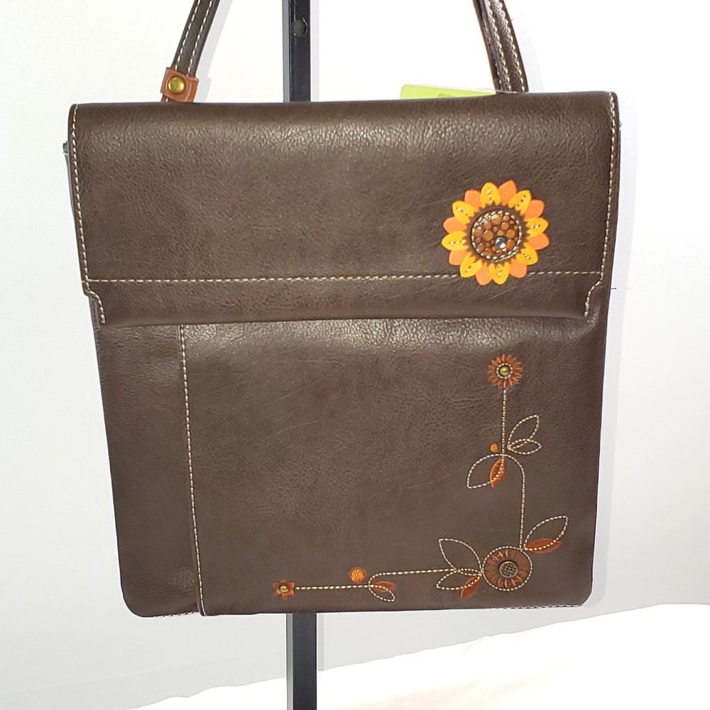 NWT Chala Criss Messenger Handbag Sunflower Brown Faux Leather 10" x 9.75" x 2